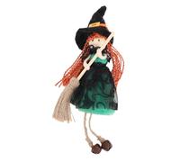 Yechiry Adorno Colgante de Muñeca de Bruja, Figura Pequeña de Bruja con Falda de Gasa y Escoba de Tela de Seda para Habitación Puerta Ventana para Decoración de Halloween Fiestas (Green)