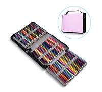 Yechiry Estuche Organizador de Cuero PU de Gran Capacidad con 150 Ranuras para Estuche Artístico, Plegable, para Lápices, para Entusiastas del Dibujo, Negro (Pink)