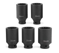 Yechiry Juego de Llaves de Vaso con Tuerca de Eje de 1/2 Pulgada y 12 Puntos, Juego de Manguitos de Vaso de Impacto Profundo Métrico, Ideal para Llaves de Trinquete con Accionamiento de 1/2 Pulgada