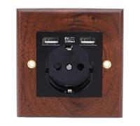 Yechiry Panel de Pared de Madera con Enchufe y Puertos USB Dobles | Potencia nominal 16A, elegante acabado en nogal negro, apto para salones, dormitorios