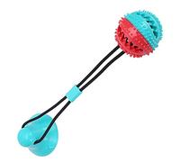 Yechiry Pelota Interactiva para Limpieza de Dientes Molares para Mascotas con Ventosa, Juguete para Masticar y Dispensar Alimentos para Perros, Goma de 40cm (Rojo Azul)