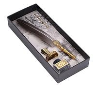 Yechiry Pluma Pluma Elegancia Vintage Cómodo Juego de Plumas de Escritura para Amantes de la Caligrafía 27,7 Cm Acero Inoxidable con 5 Puntas (BROWN)
