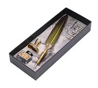 Yechiry Pluma Pluma Elegancia Vintage Cómodo Juego de Plumas de Escritura para Amantes de la Caligrafía 27,7 Cm Acero Inoxidable con 5 Puntas (YELLOW)
