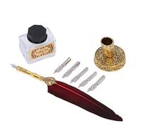 Yechiry Pluma Pluma Elegancia Vintage Cómodo Juego de Plumas de Escritura para Amantes de la Caligrafía 27,7 Cm Acero Inoxidable con 5 Puntas (rojo oscuro)