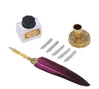 Yechiry Pluma Pluma Elegancia Vintage Cómodo Juego de Plumas de Escritura para Amantes de la Caligrafía 27,7 Cm Acero Inoxidable con 5 Puntas (morado oscuro)