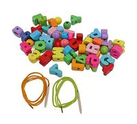 Yechiry Rompecabezas de Madera del Alfabeto, Cuentas de Haya con Cordones, 51 Piezas, Letras, Números, Símbolos, Coordinación Mano-Ojo, Superficie Brillante, Segura para Niños y