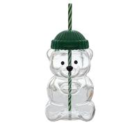 Yechiry Taza con Pajita de Oso, Taza de Vidrio de Borosilicato de Grado Alimenticio Transparente Linda de 20 Oz con Tapa para Jugo, Leche, café, Leche, té, Batidos, Agua Infundida,