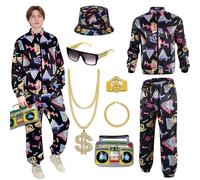yecwkaz - Disfraz de año 80 para mujer y hombre, accesorio de año 80 90 con collar de sombrero de pescador, disfraz de disco carnaval para hombre para Halloween Noche de fiesta Deguise-L