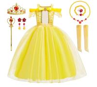 yecwkaz - Vestido de princesa para niña, con accesorios, disfraz de princesa, color amarillo para niños, para Navidad, carnaval, Halloween-100