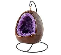 YEDECOR Lámpara Amatista Natural - Luz de Noche de Cristal con Base de Metal de Madera para decoración de Dormitorio de Mujeres y niñas - Cristal curativo de racimo de Amatista para meditación, Yoga