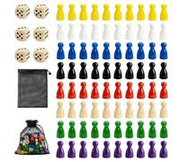 YEDOUALE Spielfiguren Set 80 Stück Halma Kegel 25x12mm mit 6 Holz Würfel 16mm und Säckchen, Bunte Brettspiel Figuren aus Holz für Flugschach Dame Brettspiele Familie