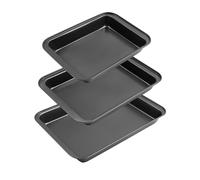 YedZen Juego de bandeja para horno, rectangular, 41/37/31 cm, 3 bandejas grandes antiadherentes con borde extra alto de 5 cm, acero al carbono, libre de PFOA, molde para cazuela, lasaña