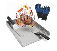 YedZen Plancha de acero inoxidable de 30 x 40 cm, plancha de 2 mm de grosor, con 2 espátulas y guantes de protección de alta temperatura, juego de plancha para barbacoa de gas y carbón, accesorio de