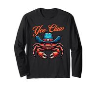 Yee Claw Funny Crab in Cowboy Hat Seafood Lover Manga Larga