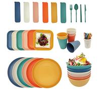 YEEBECA 67 Piezas Vajilla Camping, Vajilla De Plástico Sin BPA Para 6 Personas, 6 Colores De Cosas Para Caravanas Apto Para Comidas Familiares, Picnics Y Camping, Apto Para Lavavajillas.