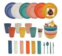 YEEBECA 67 Piezas Vajilla Camping, Vajilla De Plástico Sin BPA Para 6 Personas, 6 Colores De Cosas Para Caravanas Apto Para Comidas Familiares, Picnics Y Camping, Apto Para Lavavajillas.