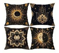 Yeecer Fundas Cojines 35x35 cm Juego de 4 Fantasía Negra y Amarilla Fundas de Cojines Terciopelo Suave,Modernas Funda de Almohada Cuadradas de Sofá para Estar Oficina Cama Sillo