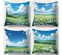 Yeecer Fundas Cojines 35x35 cm Juego de 4 Flores de césped Verde Fundas de Cojines Terciopelo Suave,Modernas Funda de Almohada Cuadradas de Sofá para Estar Oficina Cama Sillo