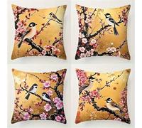 Yeecer Fundas Cojines 35x35 cm Juego de 4 Flores y pájaros Chinos Fundas de Cojines Terciopelo Suave,Modernas Funda de Almohada Cuadradas de Sofá para Estar Oficina Cama Sillo
