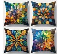 Yeecer Fundas Cojines 35x35 cm Juego de 4 Mandala de vidrieras Fundas de Cojines Terciopelo Suave,Modernas Funda de Almohada Cuadradas de Sofá para Estar Oficina Cama Sillo