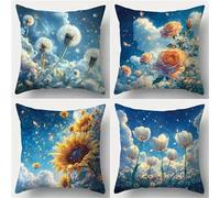 Yeecer Fundas Cojines 55x55cm Juego de 4 Flores de Nubes del Cielo Fundas de Cojines Terciopelo Suave,Modernas Funda de Almohada Cuadradas de Sofá para Estar Oficina Cama Sillo