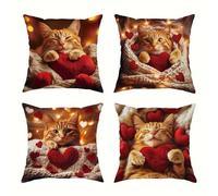 Yeecer Fundas Cojines 65x65 cm Juego de 4 Amor Animal Gato Fundas de Cojines Terciopelo Suave,Modernas Funda de Almohada Cuadradas de Sofá para Estar Oficina Cama Sillo