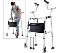 YEEDOO Case Andador para Personas Mayores con Soporte Axilar, Muleta Plegable de Aluminio Resistente con Ruedas, Andador Vertical para Personas Altas, Carga 190 kg