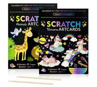 Yeefunjoy 18Piezas Libros Scratch Art, Arte para Rascar Animale Unicorno Dibujar de Rascar Kit con 2 Lápices de Madera, Juguetes de Arte para Rascar Arco iris para Niños de 3-12 Años Fiesta Favores