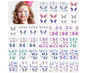 Yeefunjoy 36 Hojas de Tatuajes Temporales para Niños, Impermeables Tatuajes Temporales Niños Pegatinas, Tatuajes Temporales de Mariposa para Niñas, Navidad Cumpleaños Maquillaje Fiesta de Regalo