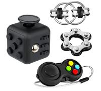Yeefunjoy Juego de 4 juguetes sensoriales para ansiedad, cubo de juguete para ansiedad, almohadilla para ansiedad, cadena de seis rodillos y cadena giratoria para TDAH, TDA, autismo, alivio de la
