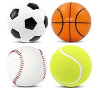 Yeefunjoy Juego de 4 pelotas antiestres stress ball, juguete antiestrés para niños y adultos, incluye baloncesto, fútbol, béisbol, pelota de tenis, pelotas comprimibles, ideal para fiestas
