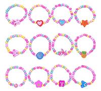 Yeefunjoy Juego de Pulseras de Abalorios, 12 Piezas Coloridas Madera Juego Pulseras Niña, Pulsera Amistad Fiesta Cumpleaños Regalo Joyería para Niñas 4 5 6 7 8 9 10 Años