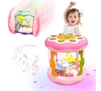 Yeefunjoy Juguete Musical Giratorio con Luces, Juguete Bebe 6-12 Meses Tambor de Aprendizaje para Gatear Niños 6 9 12 Meses, Sensoriales con Sonido y Luces Regalos para niños 1 2 3 Año (Rosa)