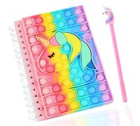 Yeefunjoy Set de papelería Unicornio, A5 Fidget Pop Cuaderno para Niños con Bolígrafo, Espiral Cuaderno con Papel Cuadriculado, Aliviar el Estrés Pop Fidget Juguete It Diario Regalo de Niña Unicornio