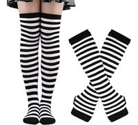 YeeHeen Juego de calcetines largos de punto para mujer, calentadores de brazos, guantes sin dedos, Negro Blanco, Altoa única