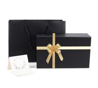 YEEHONG Caja de regalo negra, 9.8 x 5.9 x 3.4 pulgadas, cajas de regalo reutilizables plegables para regalos, bodas, Navidad, Halloween, embalaje de regalo de cumpleaños, contiene tarjeta, cinta