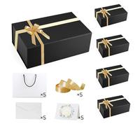 YEEHONG Paquete de 5 cajas de regalo negras, cajas de regalo de 9.8 x 5.9 x 3.4 pulgadas, cajas de regalo plegables reutilizables con tapas para regalos, boda, embalaje de regalo de cumpleaños