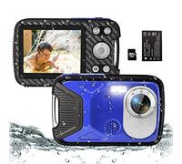 YEEIN Cámara digital impermeable de 16 pies para niños, videocámara submarina de 21 MP con tarjeta de 32 G y batería recargable, cámara de apuntar y disparar para niños, esnórquel, natación (azul)