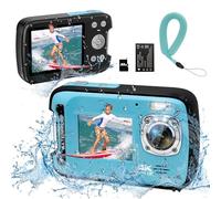 YEEIN Cámara subacuática 4K 48MP enfoque automático selfie doble pantalla impermeable cámara con correa flotante y tarjeta de 32 GB, cámara digital compacta impermeable de 17 pies, cámara subacuática