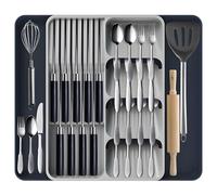 Yeelan Bandeja para cubiertos para cajón, 275-510 x 389 x 53 mm, soporte para utensilios ampliable para cajón, organizador de cubiertos grande para cajón, organizador de cajones de cocina de plástico