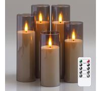Yeelida Acrílico Velas LED parpadeantes sin llama con mando a distancia y Temporizador, Funcionan con pilas 5,5cm x12,5 15 17,5 20 20cm Velas de plástico para el hogar (Larga duración, Gris)