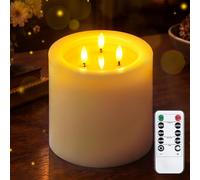 Yeelida Vela LED sin llama de 3 mechas 15x15cm con mando a distancia y efecto aceite de cera, temporizador Vela de cera real con pilas que parpadean en color Blanco