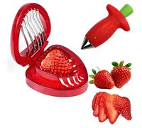Yeenano Cortador de Fresas,2 Piezas Rebanador de Fresas para Quitar Núcleos y Tallos de Frutas para Fresas,Bayas,Tomates Aparato de Cocina para Hornear,Hacer Mermelada y Preparar Ensalada de Frutas