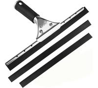Yeenano Rasqueta Profesional para Ventanas de Acero Inoxidable, Mango de Goma Suave y Negro, rasqueta para Cristal, Azulejos, Limpieza de Ventanas, con Tiras Adhesivas de Repuesto y Ganchos