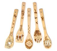 Yeenano Utensilios de Cocina Madera,5 Piezas Cuchara de Madera de Bambú,Cuchara de Madera Grabada,Menaje Cuchara de Madera, Espatula Madera,Antiadherente, Familia Y Amigos