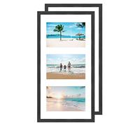 YEEPHAN Marco de fotos de 3 aperturas con soporte para imágenes de 10 x 15 cm (6x4 pulgadas), marco de fotos triple negro de madera auténtica con frontal de cristal de cristal para montaje en pared,