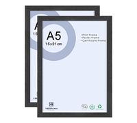 YEEPHAN Marco de fotos negro de 8 x 6 pulgadas/A5 Marco de fotos de madera maciza de 21 x 15 cm con fachada de plástico para decoración interior y pantalla de pared, 2 paquetes