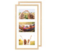 YEEPHAN - Marco de fotos para 3 fotos de 10 x 15 cm, 3 aberturas de 15 x 10 cm, color madera natural fabricada en madera maciza de roble con fachada de plexi-glas para montaje en pared, juego de 2