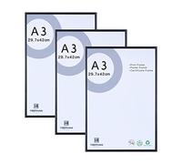 YEEPHAN Marcos de fotos A3, marco de certificados, marco de póster, marco de fotos de aluminio de metal negro con parte delantera de plexiglás para montaje en pared, juego de 3 unidades