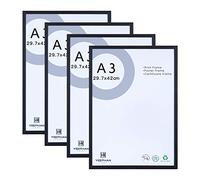 YEEPHAN Marcos de fotos A3 negro,4 marcos de madera maciza de 29,7 x 42 cm con fachada de plástico para certificado/foto/poste soporte de pared para decoración de interiores